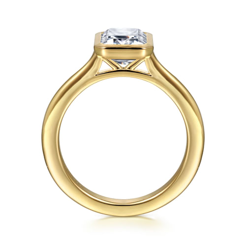 14K Yellow Gold Emerald Cut Bezel Set Solitaire Diamond Engagement Ring