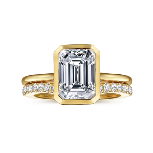 14K Yellow Gold Emerald Cut Bezel Set Solitaire Diamond Engagement Ring