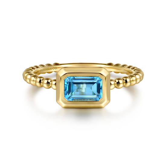 14K Yellow Gold Emerald Cut Blue Topaz Bujukan Promise Ring 14K Yellow Gold Emerald Cut Blue Topaz Bujukan Promise Ring