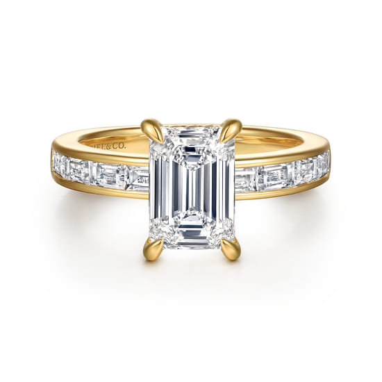 Gabriel - 14K Yellow Gold Emerald Cut Channel Set Baguette Diamond Engagement Ring