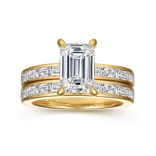 14K Yellow Gold Emerald Cut Channel Set Baguette Diamond Engagement Ring 14K Yellow Gold Emerald Cut Channel Set Baguette Diamond Engagement Ring