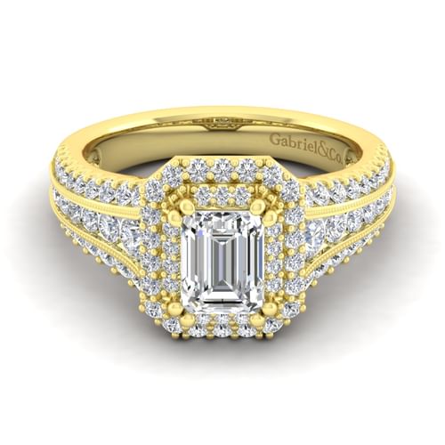 14K Yellow Gold Emerald Cut Diamond Channel Set Engagement Ring