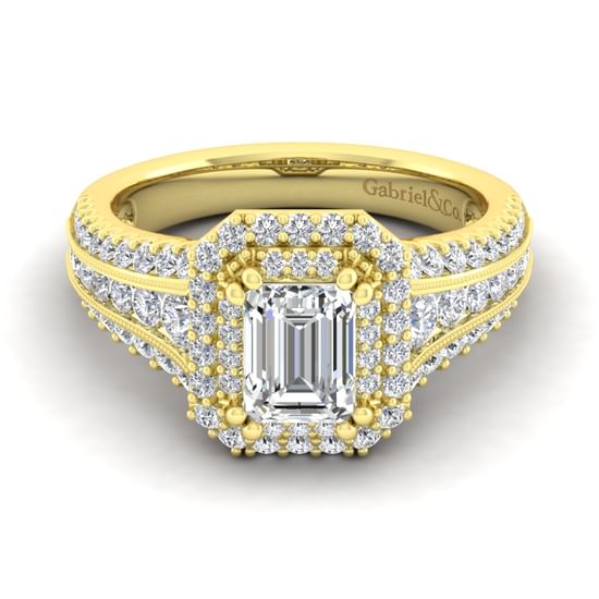 Gabriel - 14K Yellow Gold Emerald Cut Diamond Channel Set Engagement Ring