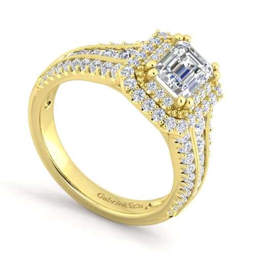 14K Yellow Gold Emerald Cut Diamond Channel Set Engagement Ring