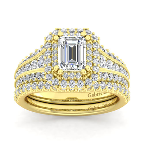 14K Yellow Gold Emerald Cut Diamond Channel Set Engagement Ring
