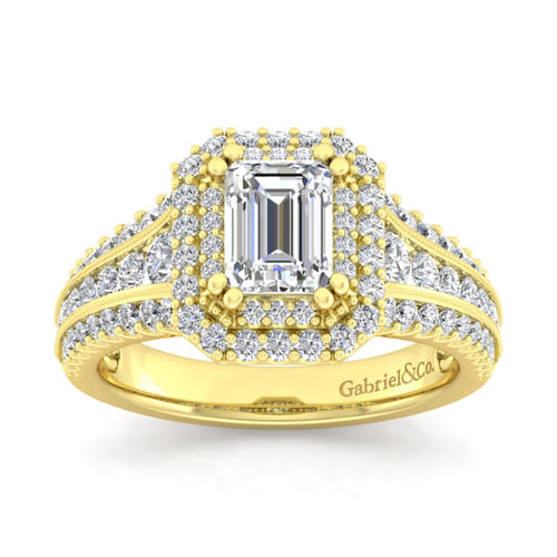 14K Yellow Gold Emerald Cut Diamond Channel Set Engagement Ring