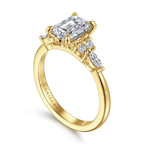 14K Yellow Gold Emerald Cut Diamond Cluster Engagement Ring