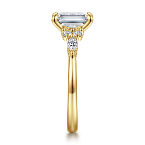 14K Yellow Gold Emerald Cut Diamond Cluster Engagement Ring