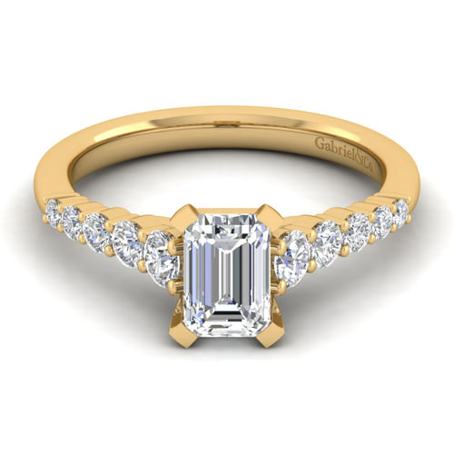 14K Yellow Gold Emerald Cut Diamond Engagement Ring