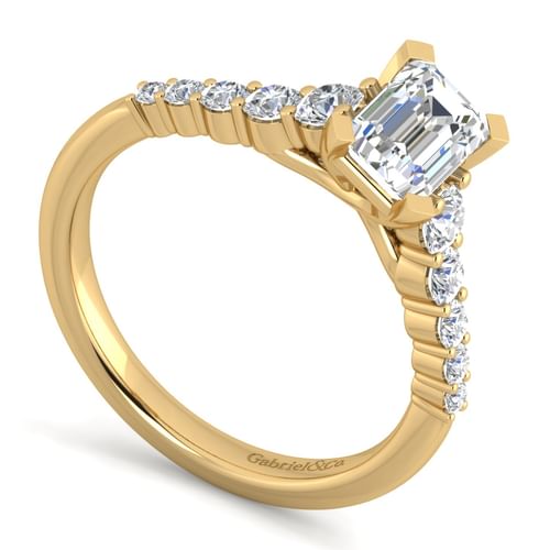 14K Yellow Gold Emerald Cut Diamond Engagement Ring