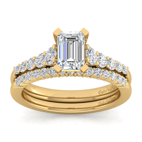 14K Yellow Gold Emerald Cut Diamond Engagement Ring
