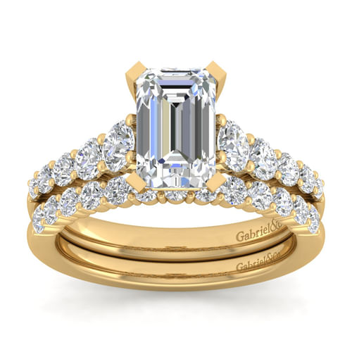 14K Yellow Gold Emerald Cut Diamond Engagement Ring