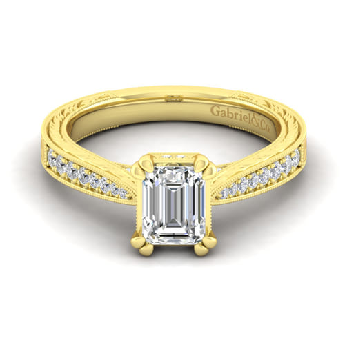 14K Yellow Gold Emerald Cut Diamond Engagement Ring