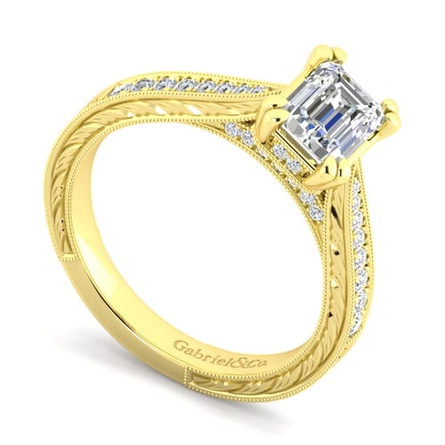 14K Yellow Gold Emerald Cut Diamond Engagement Ring
