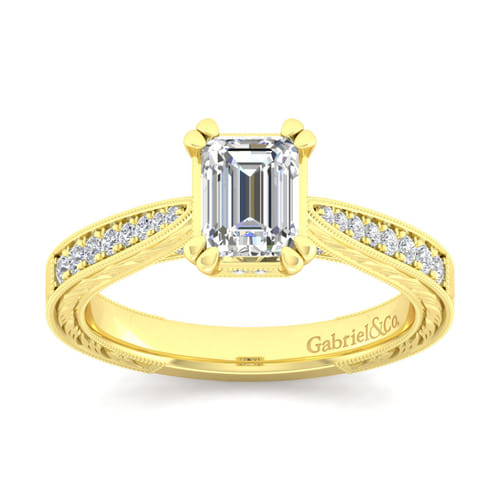 14K Yellow Gold Emerald Cut Diamond Engagement Ring