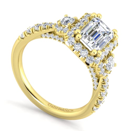 14K Yellow Gold Emerald Cut Diamond Engagement Ring