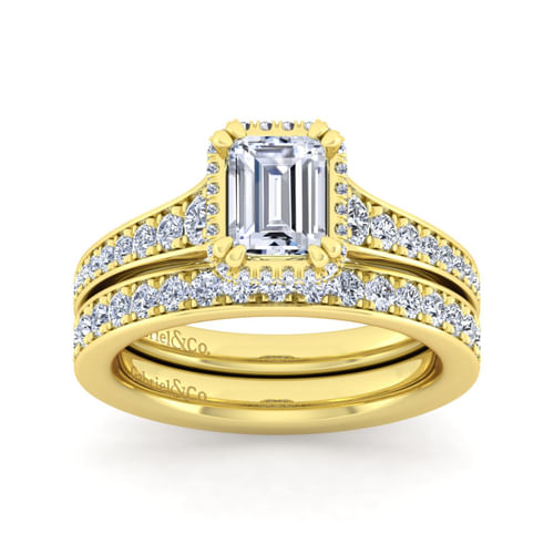 14K Yellow Gold Emerald Cut Diamond Engagement Ring