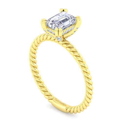 14K Yellow Gold Emerald Cut Diamond Engagement Ring