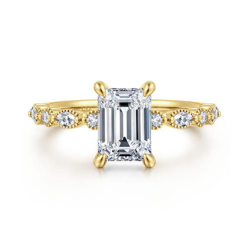 14K Yellow Gold Emerald Cut Diamond Engagement Ring