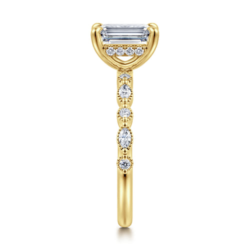 14K Yellow Gold Emerald Cut Diamond Engagement Ring