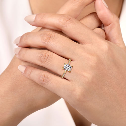 14K Yellow Gold Emerald Cut Diamond Engagement Ring