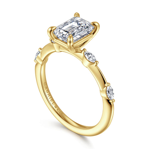 14K Yellow Gold Emerald Cut Diamond Engagement Ring