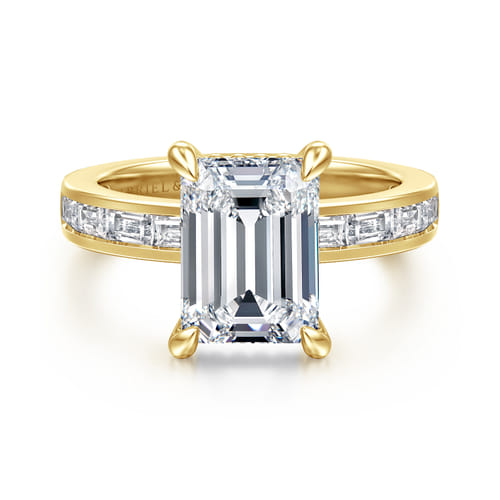 14K Yellow Gold Emerald Cut Diamond Engagement Ring