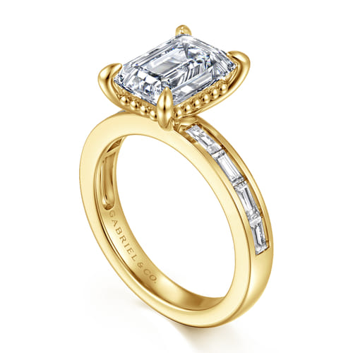 14K Yellow Gold Emerald Cut Diamond Engagement Ring