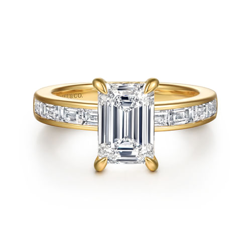 14K Yellow Gold Emerald Cut Diamond Engagement Ring