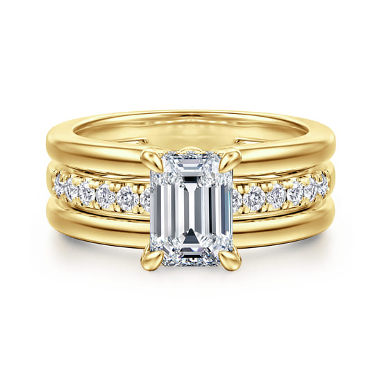 Gabriel - 14K Yellow Gold Emerald Cut Diamond Engagement Ring