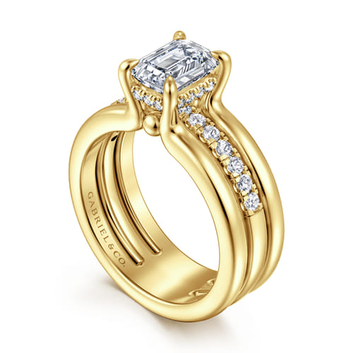 14K Yellow Gold Emerald Cut Diamond Engagement Ring