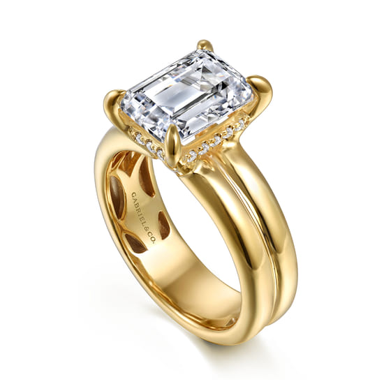 14K Yellow Gold Emerald Cut Diamond Engagement Ring angle 3 14K Yellow Gold Emerald Cut Diamond Engagement Ring angle 3