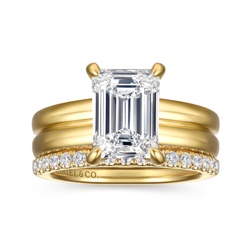 14K Yellow Gold Emerald Cut Diamond Engagement Ring