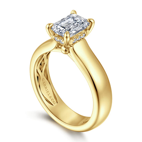 14K Yellow Gold Emerald Cut Diamond Engagement Ring