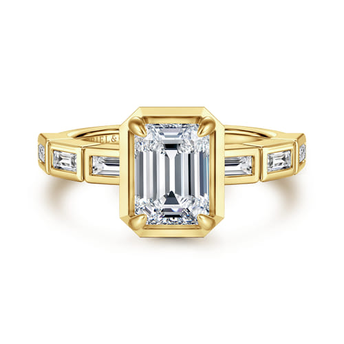 14K Yellow Gold Emerald Cut Diamond Engagement Ring