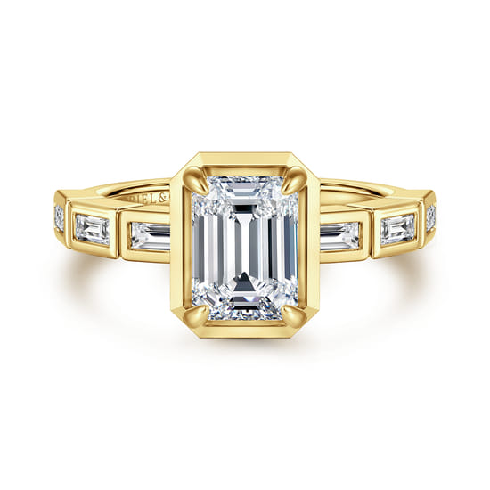 Gabriel - 14K Yellow Gold Emerald Cut Diamond Engagement Ring
