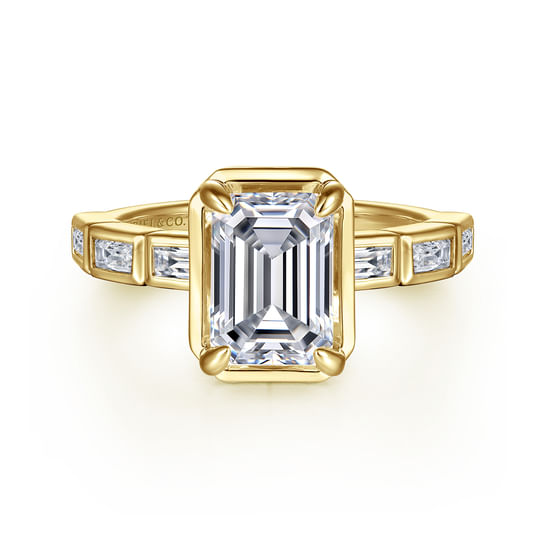 Gabriel - 14K Yellow Gold Emerald Cut Diamond Engagement Ring