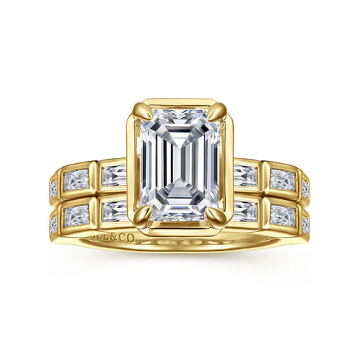 14K Yellow Gold Emerald Cut Diamond Engagement Ring