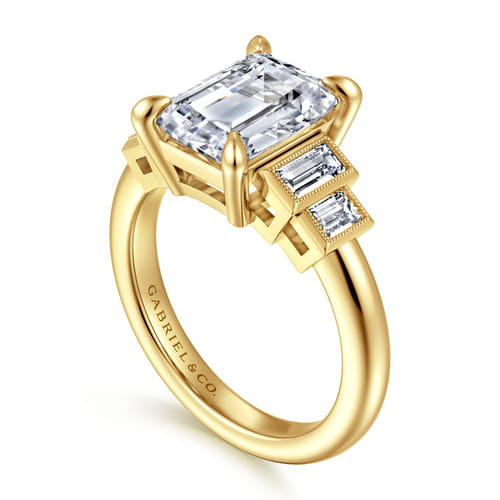 14K Yellow Gold Emerald Cut Diamond Engagement Ring