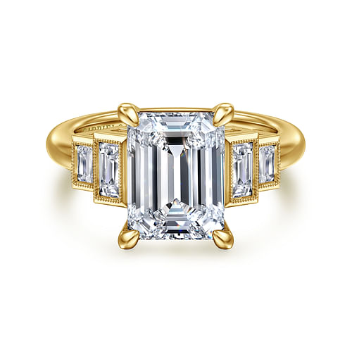 14K Yellow Gold Emerald Cut Diamond Engagement Ring