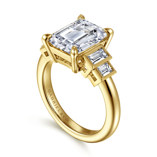 14K Yellow Gold Emerald Cut Diamond Engagement Ring