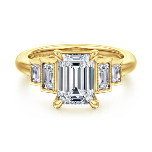 14K Yellow Gold Emerald Cut Diamond Engagement Ring