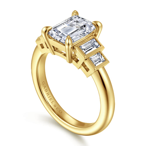 14K Yellow Gold Emerald Cut Diamond Engagement Ring