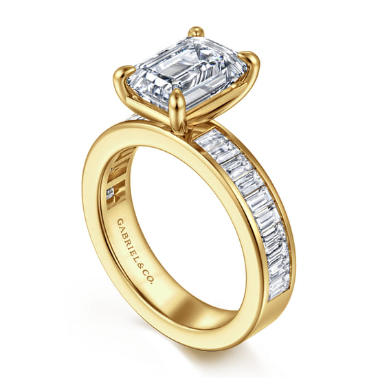 14K Yellow Gold Emerald Cut Diamond Engagement Ring angle 3