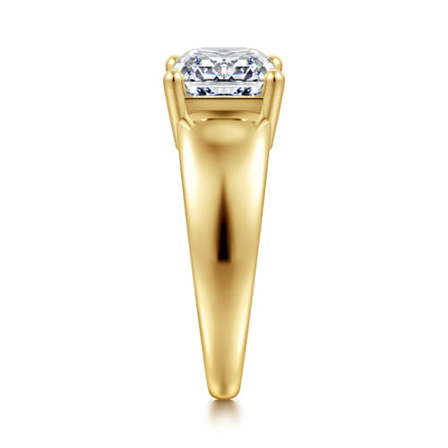 14K Yellow Gold Emerald Cut East West Wide Band Solitaire Diamond Engagement Ring