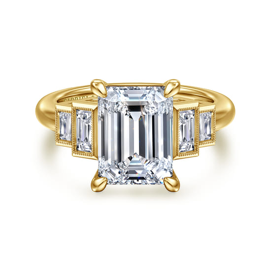 14K Yellow Gold Emerald Cut Five Stone Diamond Engagement Ring