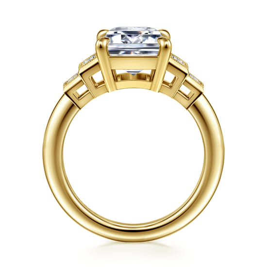 14K Yellow Gold Emerald Cut Five Stone Diamond Engagement Ring angle 2