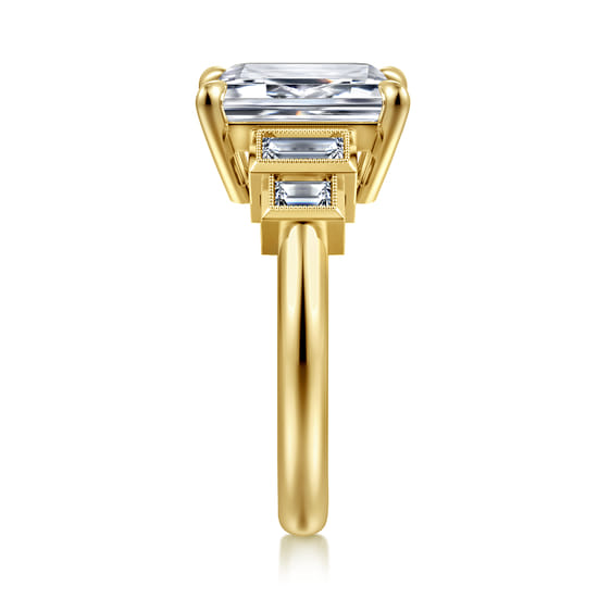 14K Yellow Gold Emerald Cut Five Stone Diamond Engagement Ring angle 5