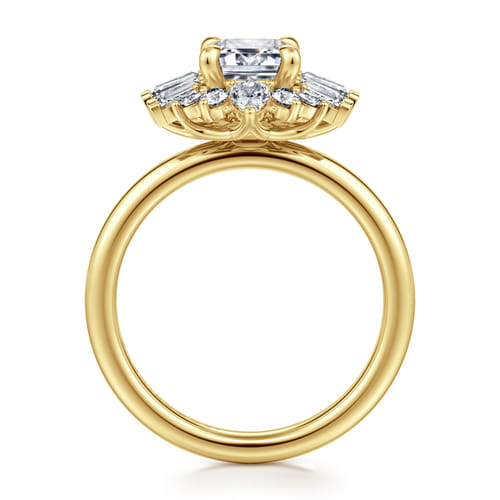 14K Yellow Gold Emerald Cut Halo Diamond Engagement Ring