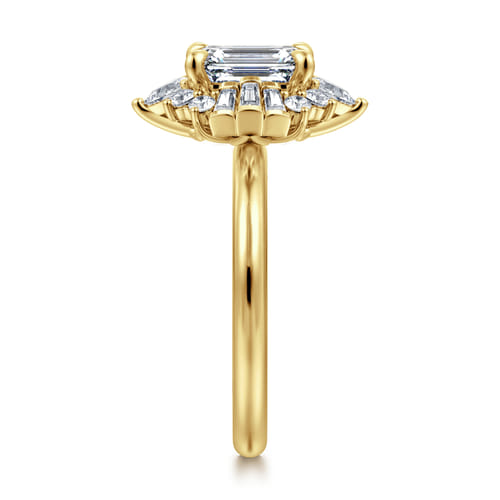 14K Yellow Gold Emerald Cut Halo Diamond Engagement Ring